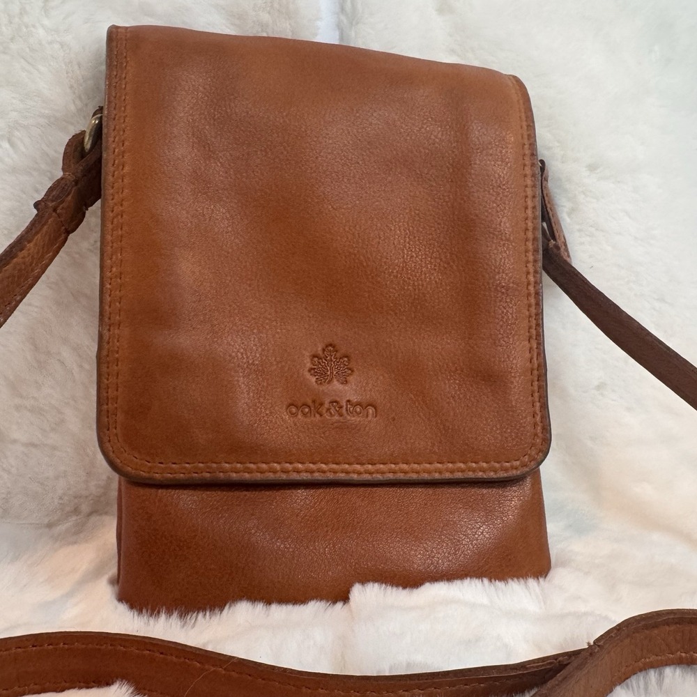 Oak & Tan Super Soft Brown Leather Crossbody Bag Small Phone Purse Wallet